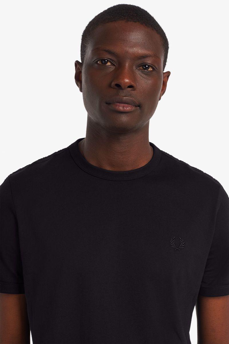 Black Fred Perry Tonal Tape Ringer Men's T Shirts | PH 1789KORI